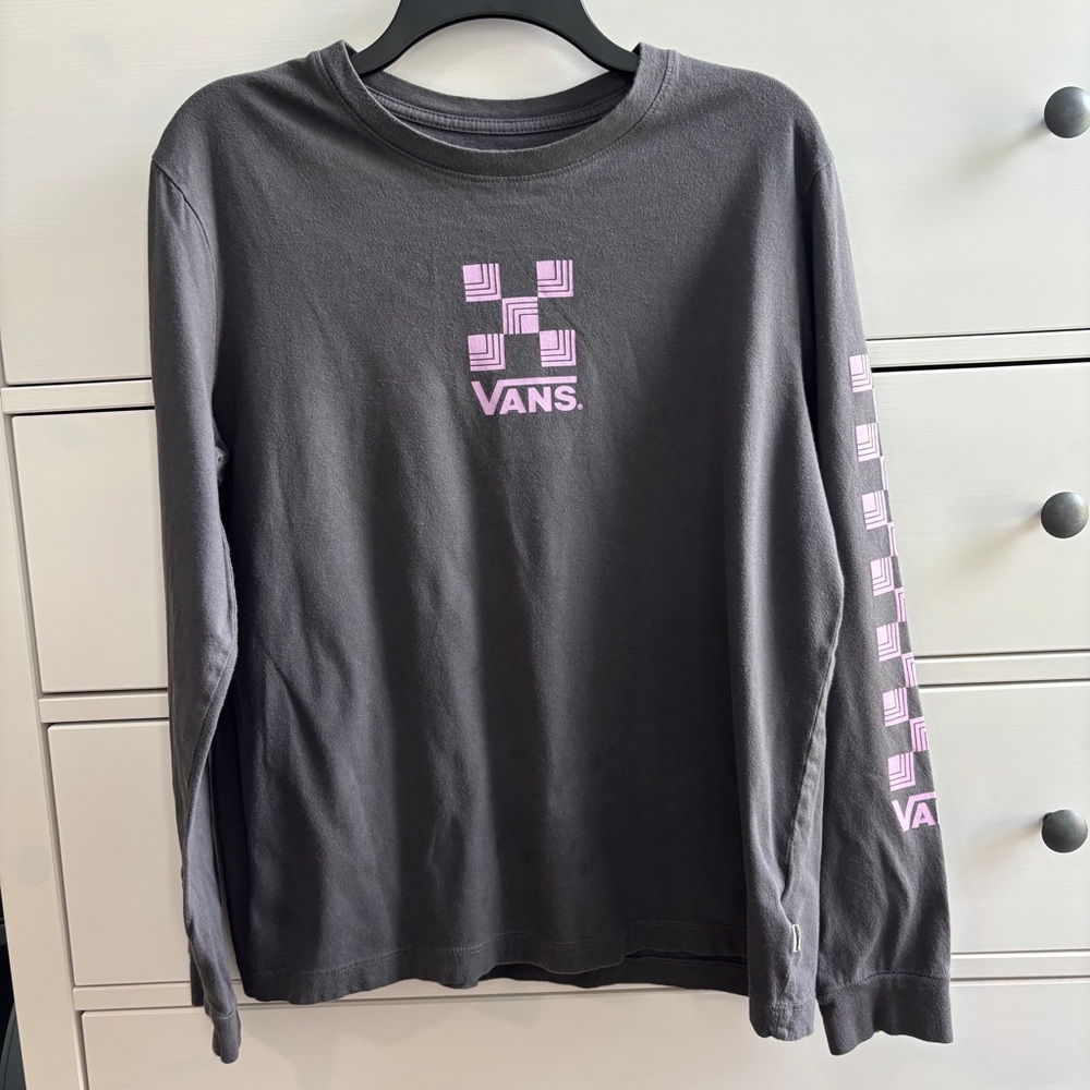 Vans Gray Long Sleeve Shirt with Pink Logo womens Large